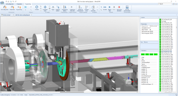 Simulation of a tube cutting machine with four chucks in Almacam Tube