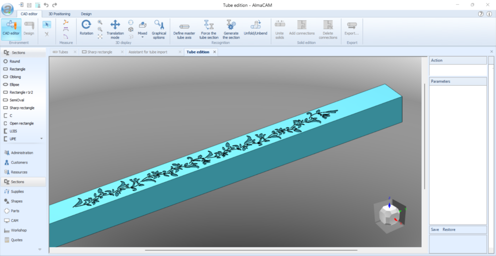 CAD edition of tube part for cutting