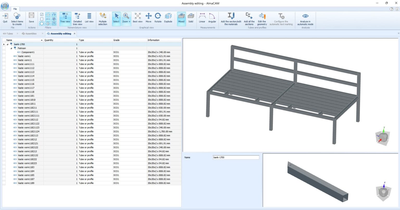 Tube Cad Module Basic Almacam Tube, a software for cutting tubes and profiles - Almacam